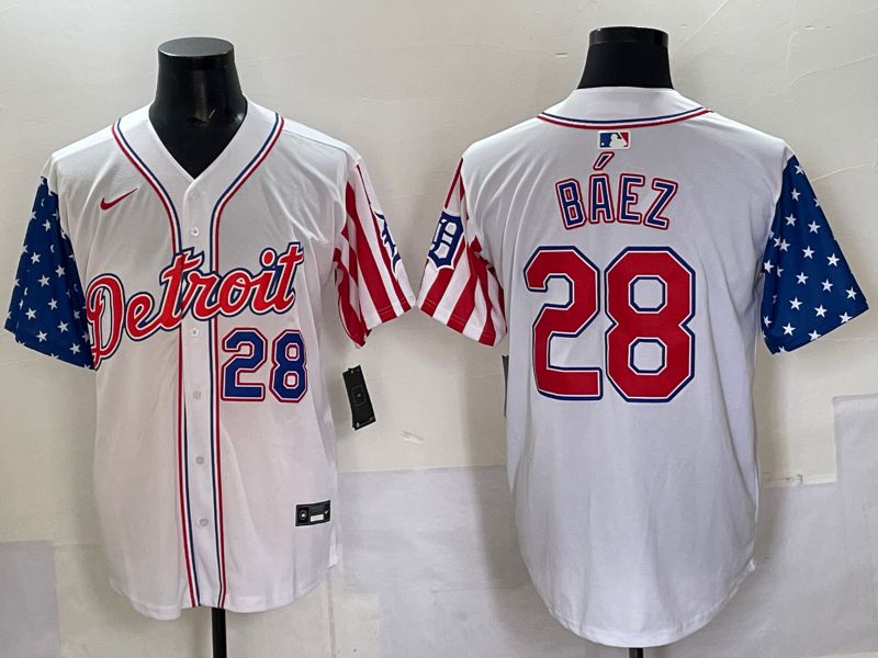 Men Detroit Tigers 28 Baez White National Flags 2025 Nike MLB Jersey style 6